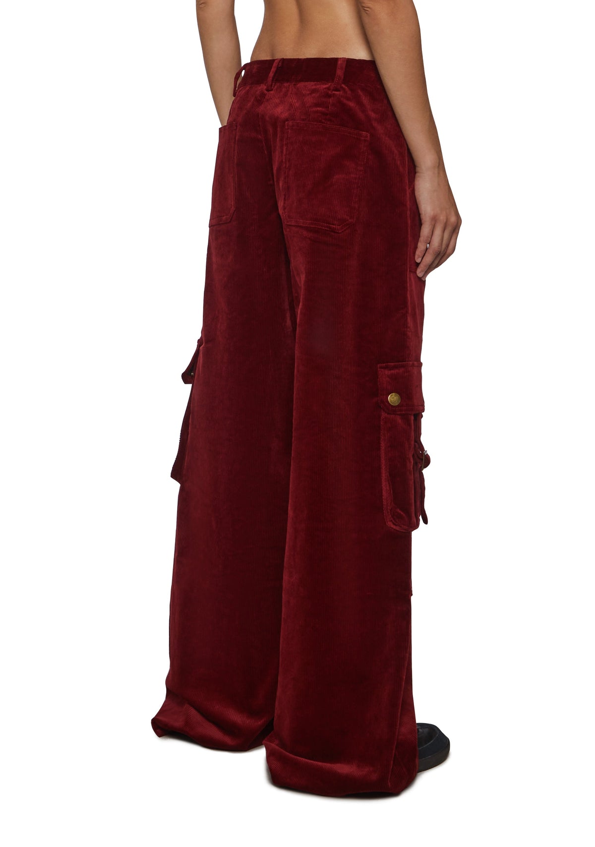 Cherry Corduroy Low Waisted Cargo Pants