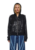 Military Leather Hooded Bomber