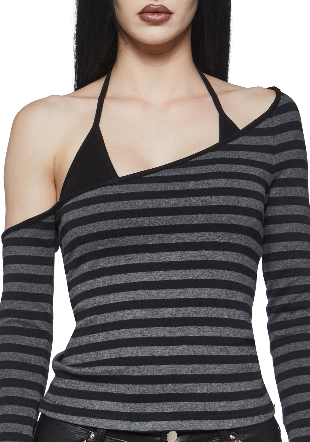 Grunge Off The Shoulder Stripe Top With Halter Bra
