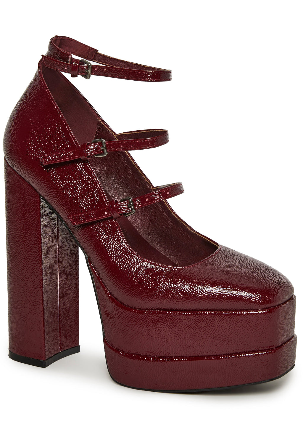 Triple Threat Mary Jane Platform Heels - Red