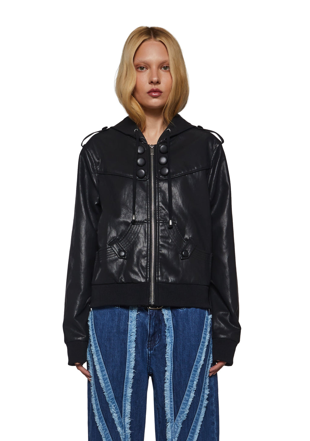 Military Leather Hooded Bomber