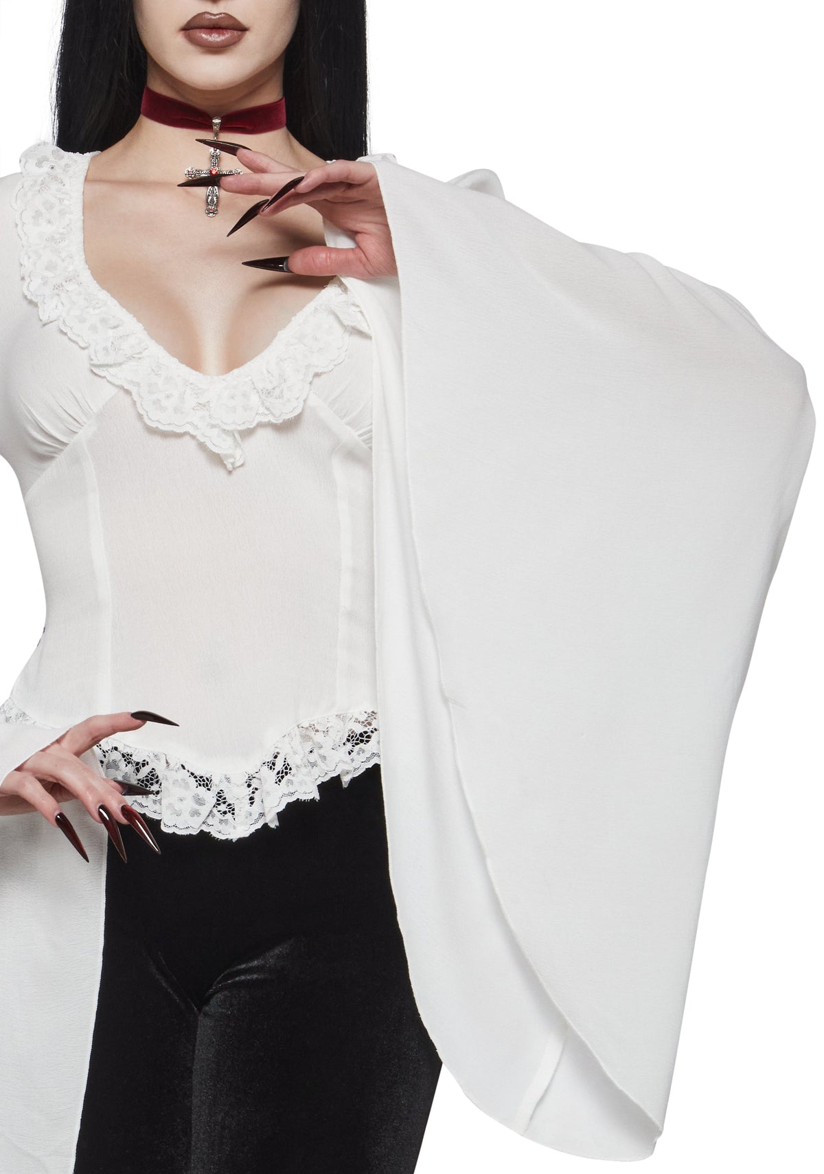 Full Vampire Long Sleeve Blouse - Ivory