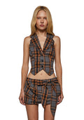 Autumn Plaid Halter Vest with Ruffle