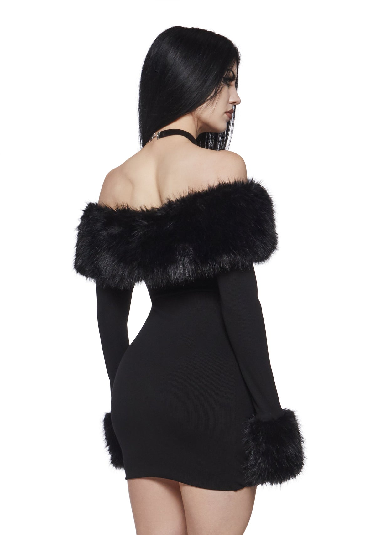 Carmilla Off The Shoulder Fur Trim Dress