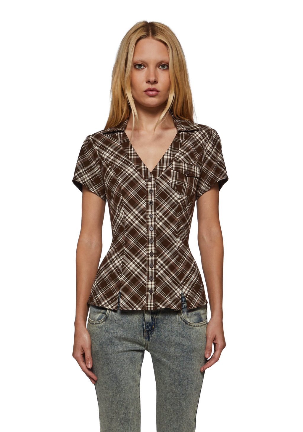 Odessa Plaid Button Up Short Sleeve Top