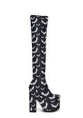 Labyrinth Bats Thigh High Platform Boots - Black/White