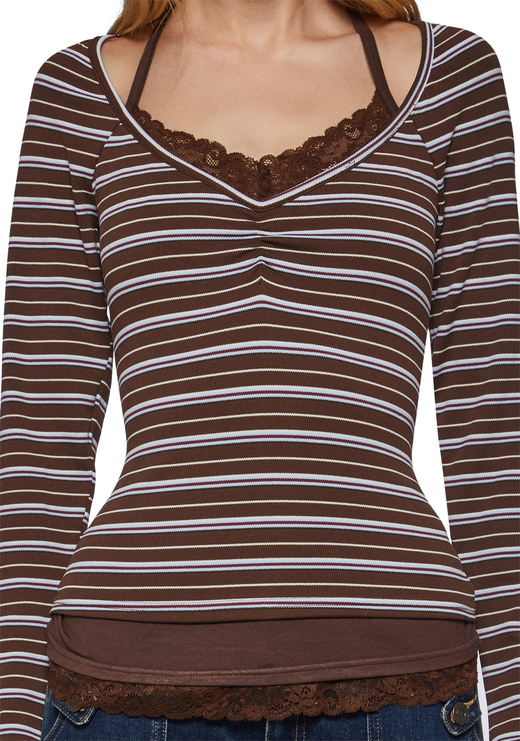 Angela Stripe Layered Cami Long Sleeve - Brown
