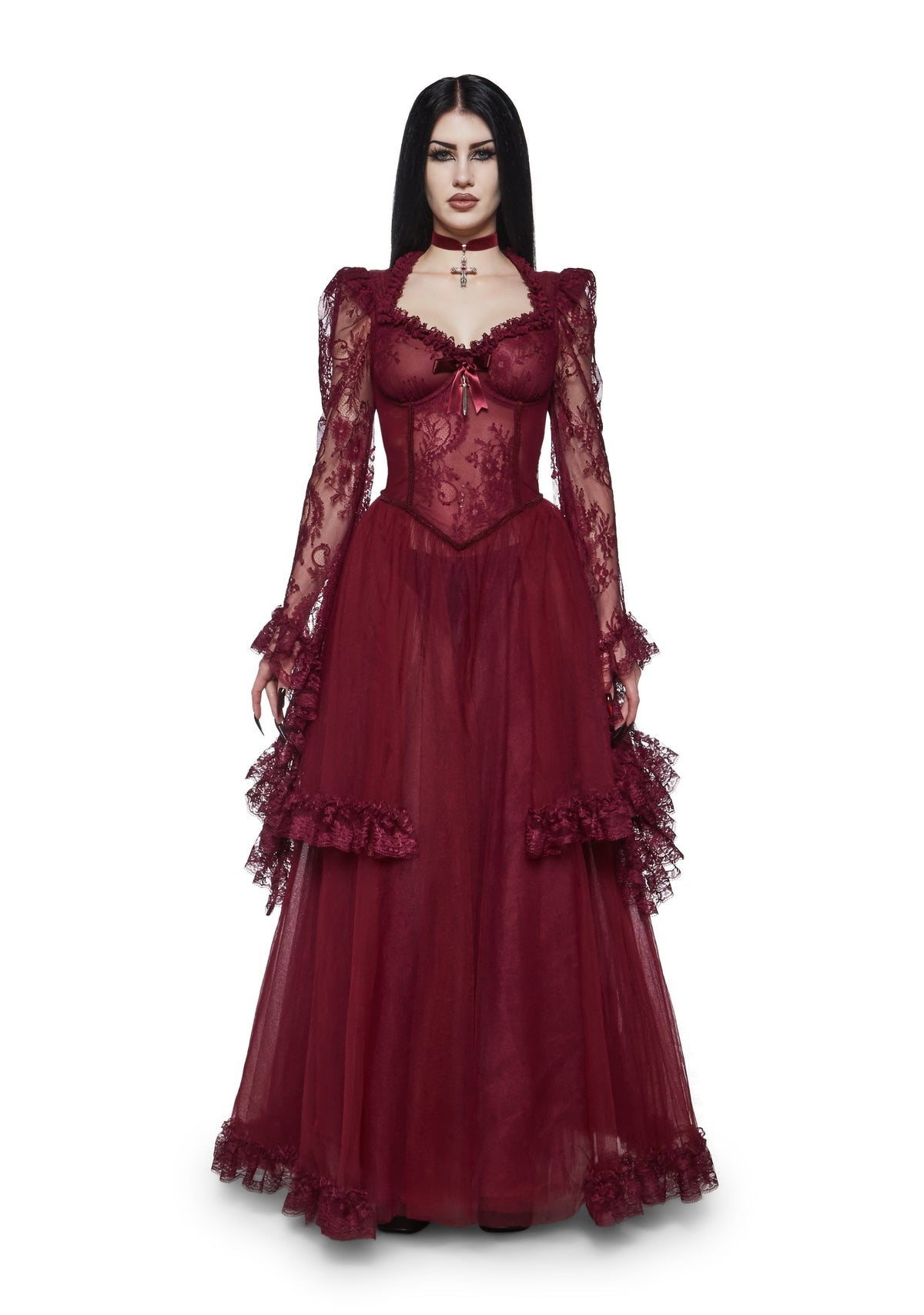 Dance With Death Maxi Dress - Burgundy