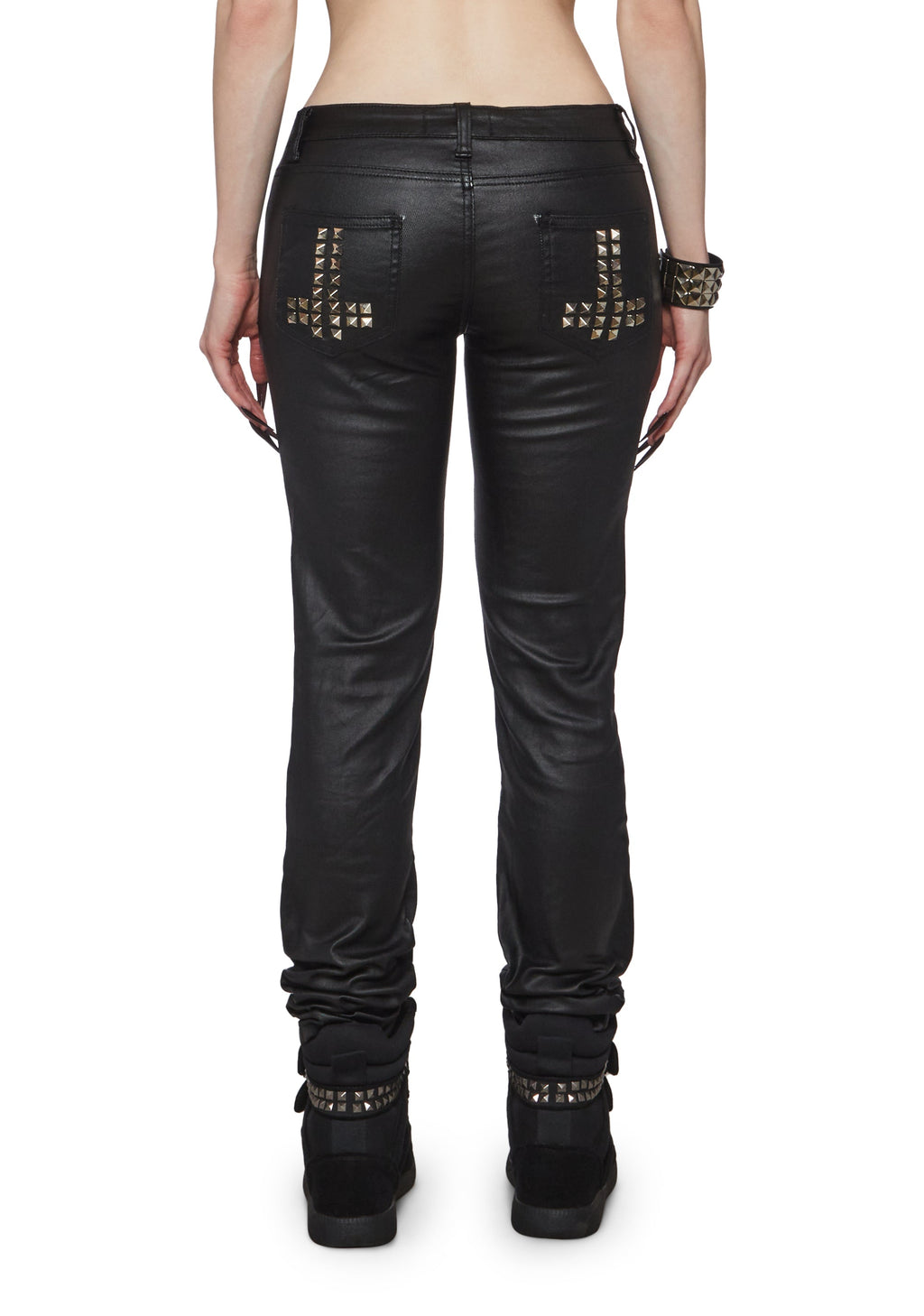 Born To Rock Wax Denim Skinny Jeans - Studded