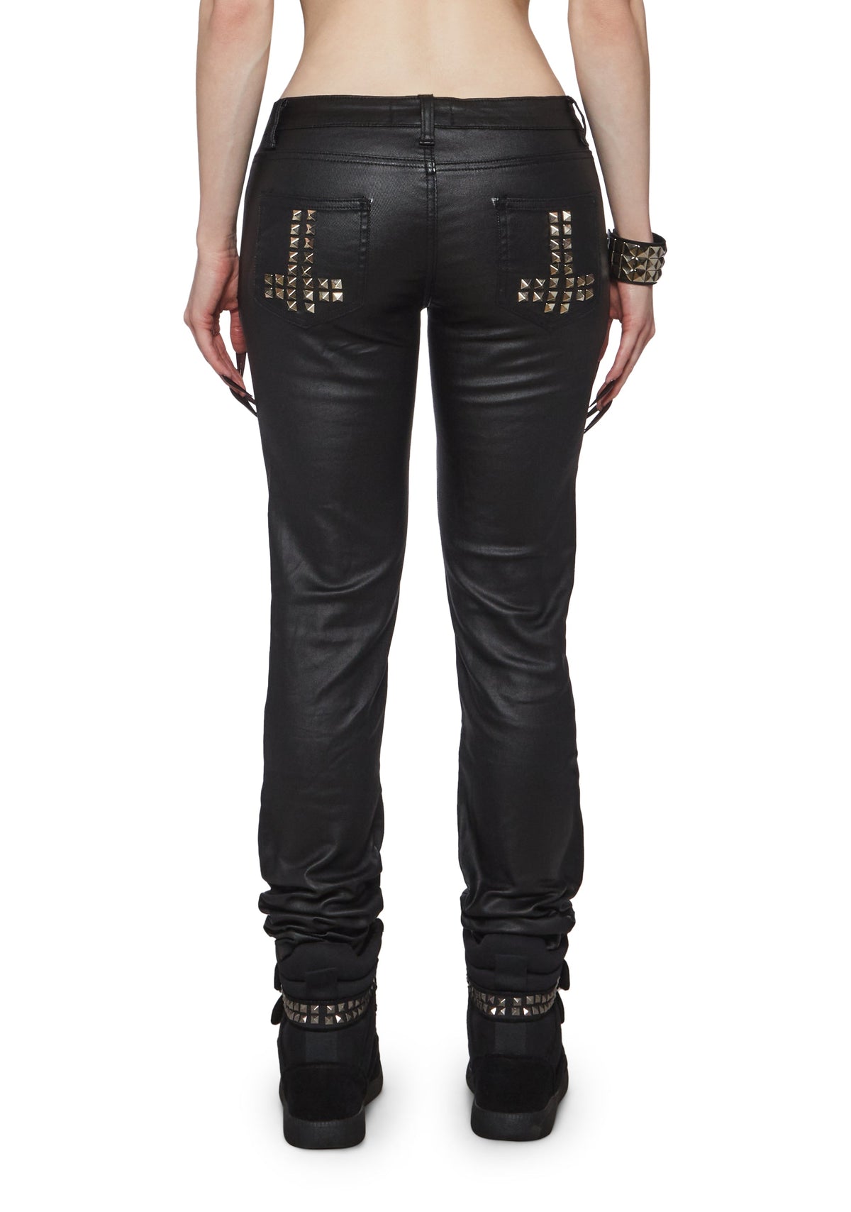 Born To Rock Wax Denim Skinny Jeans - Studded