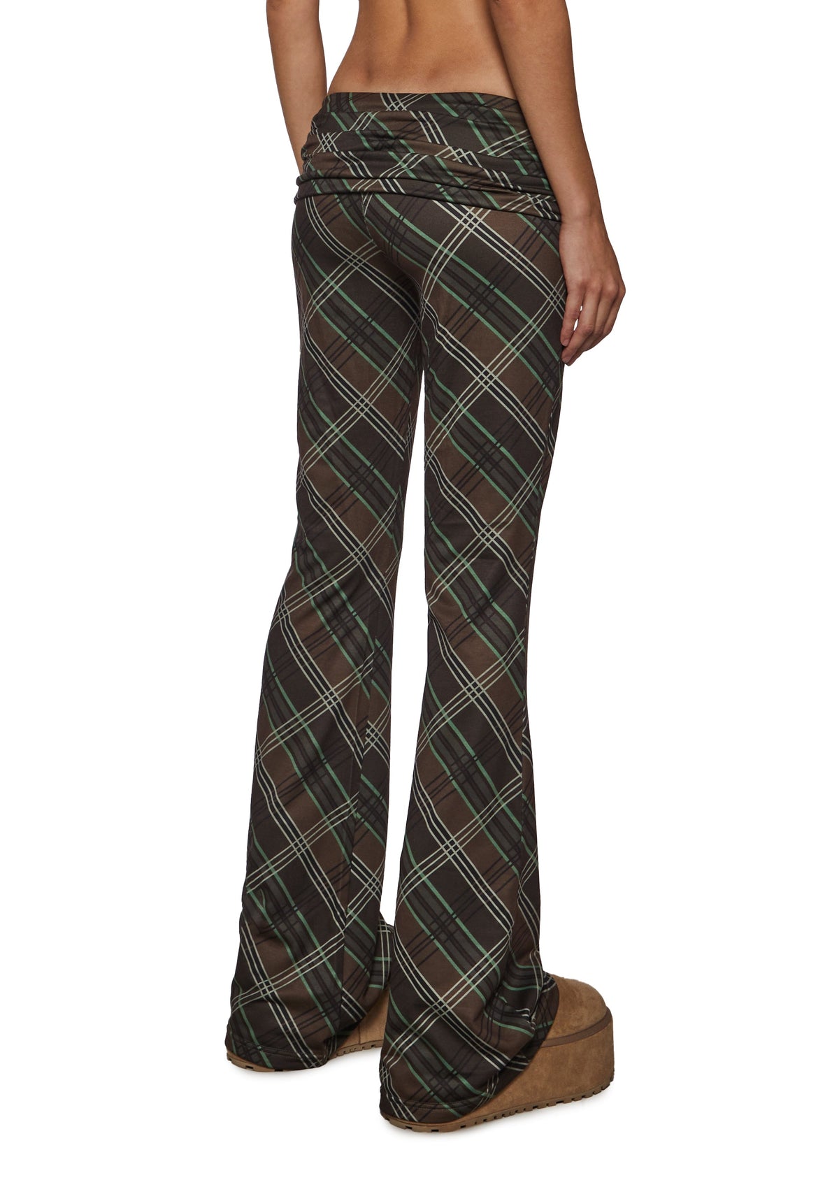 Sable Plaid Fold Over Flare Yoga Pants