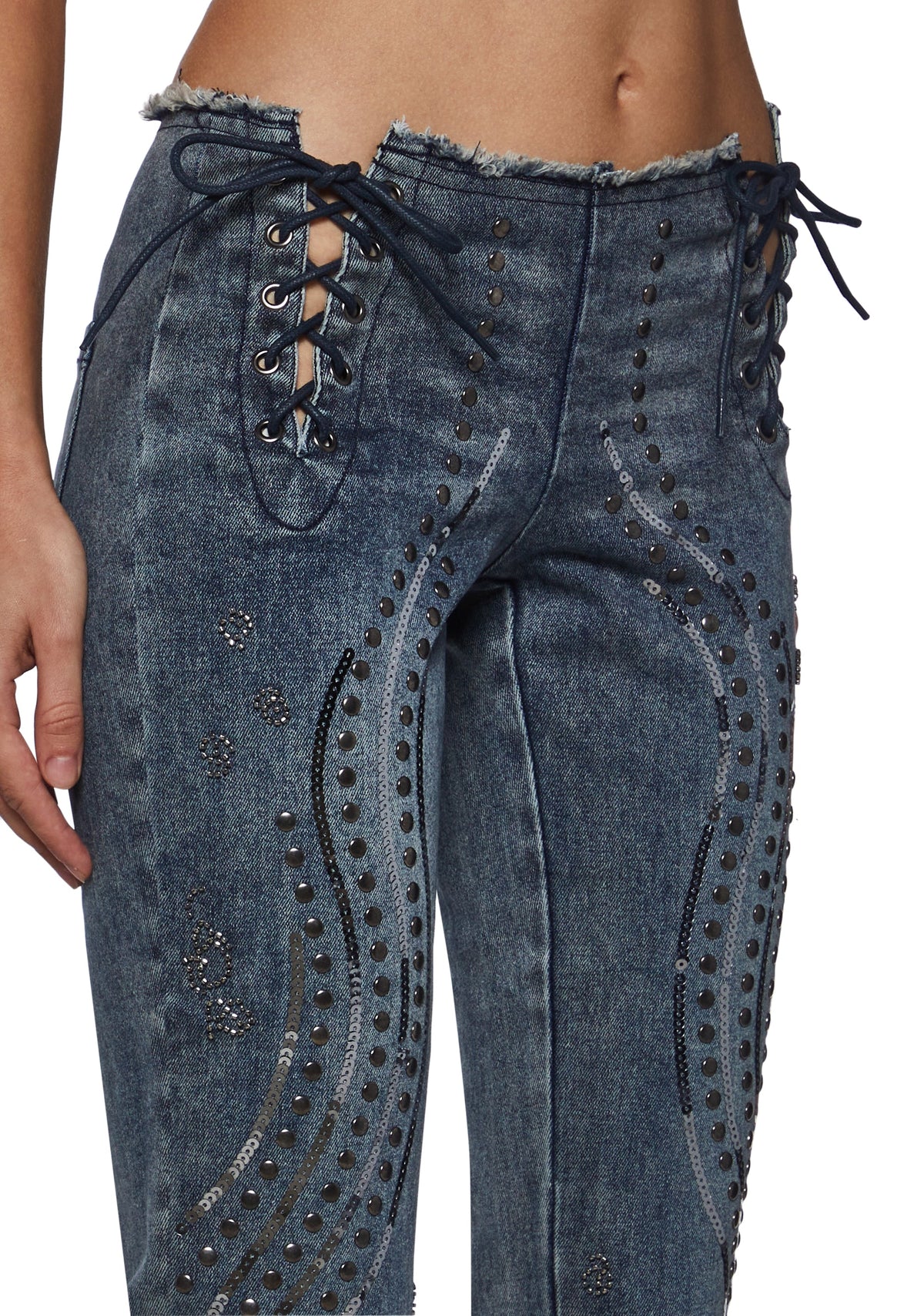Tina Embellished Pants - Denim