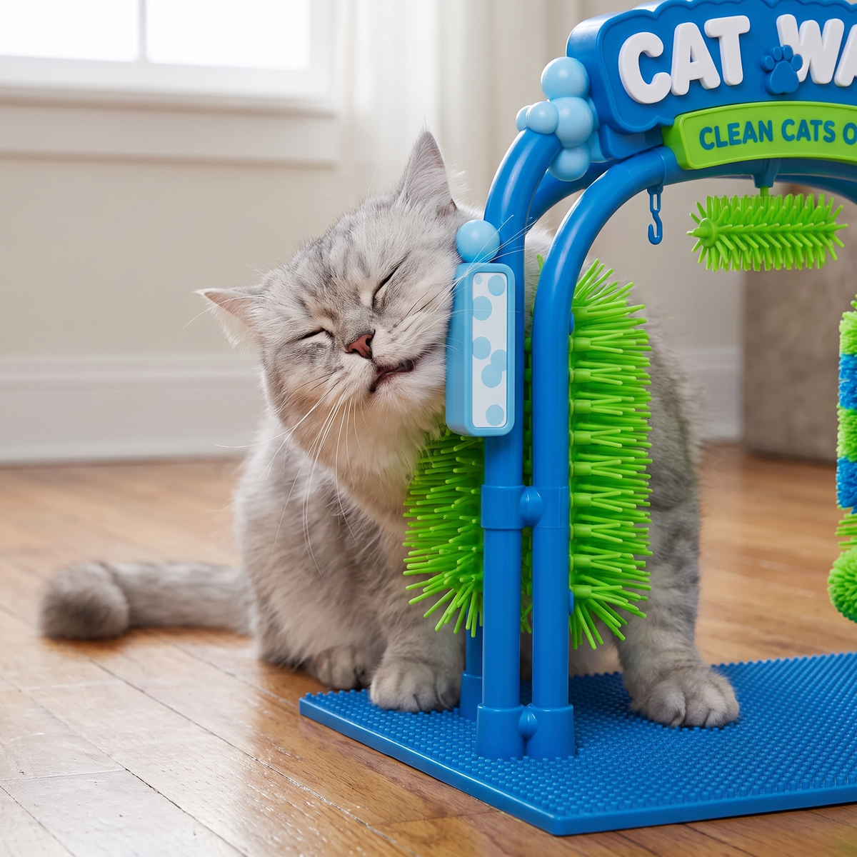 Cat rubbing against The Cat Wash bristles